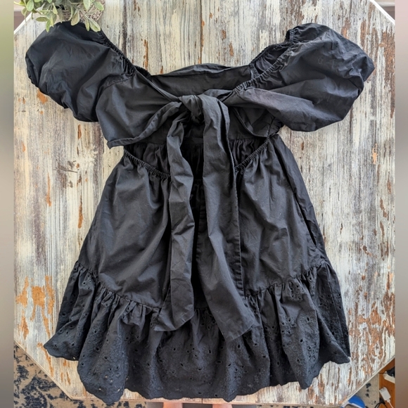 En Saison Poplin Back Tie Dress Mini Dress Black Women's Large - Picture 7 of 9